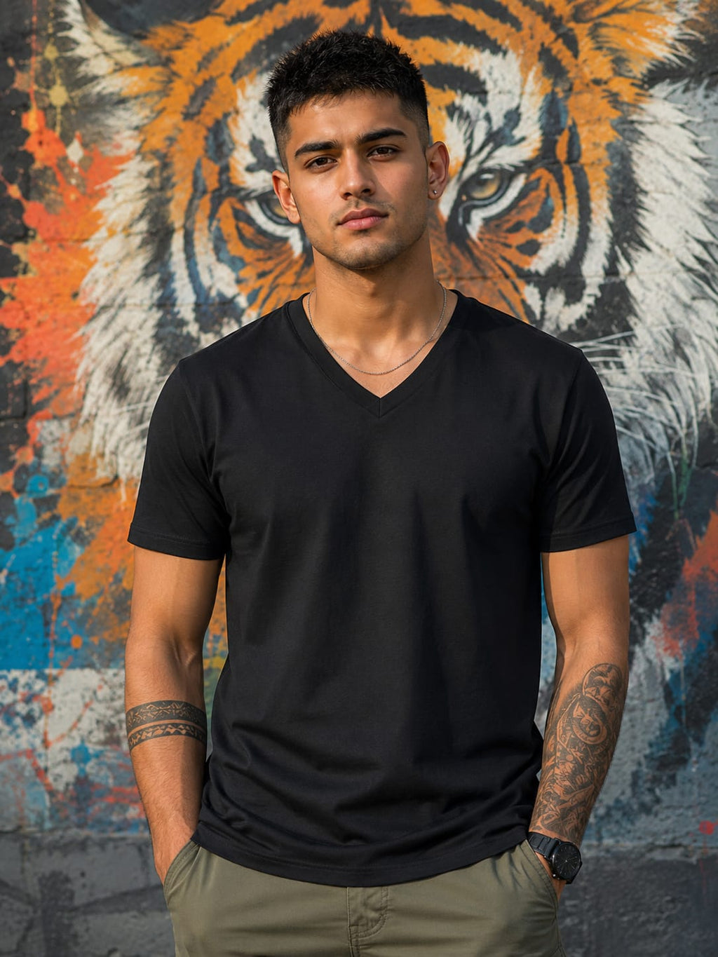Men's Premium Black V-Neck T-Shirt