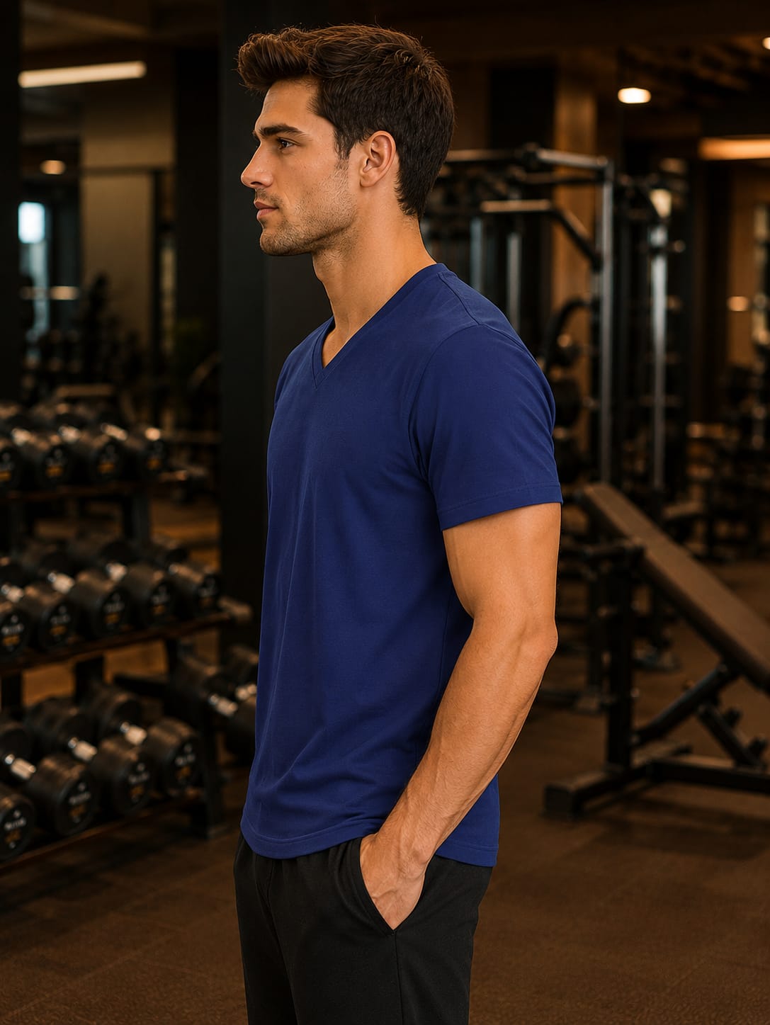 Men's Premium Royal Blue V-Neck T-Shirt