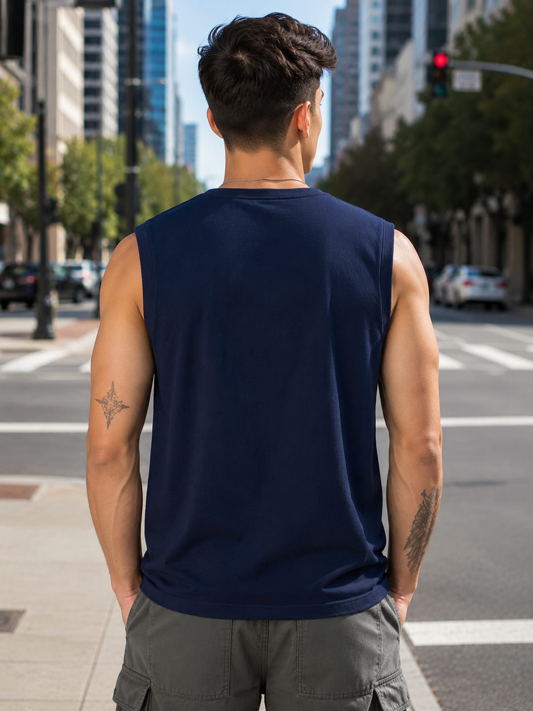 Men's Premium Navy Blue Sleeveless T-Shirt