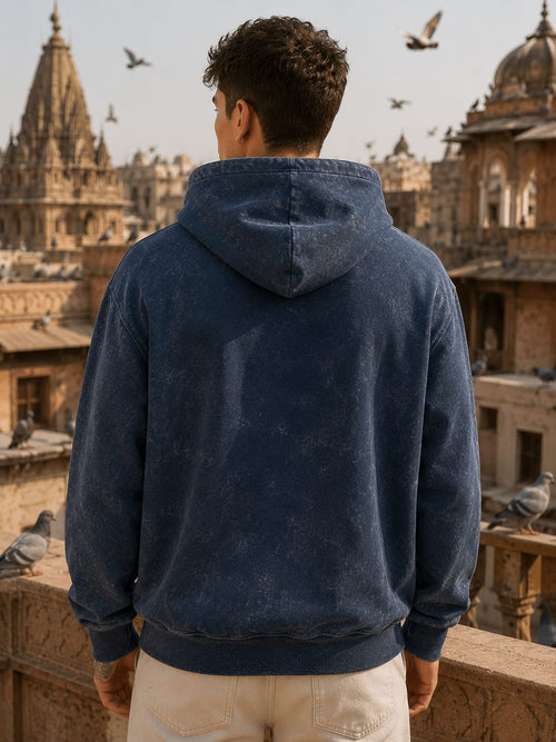 Men's Acid Washed Navy Blue Hoodie