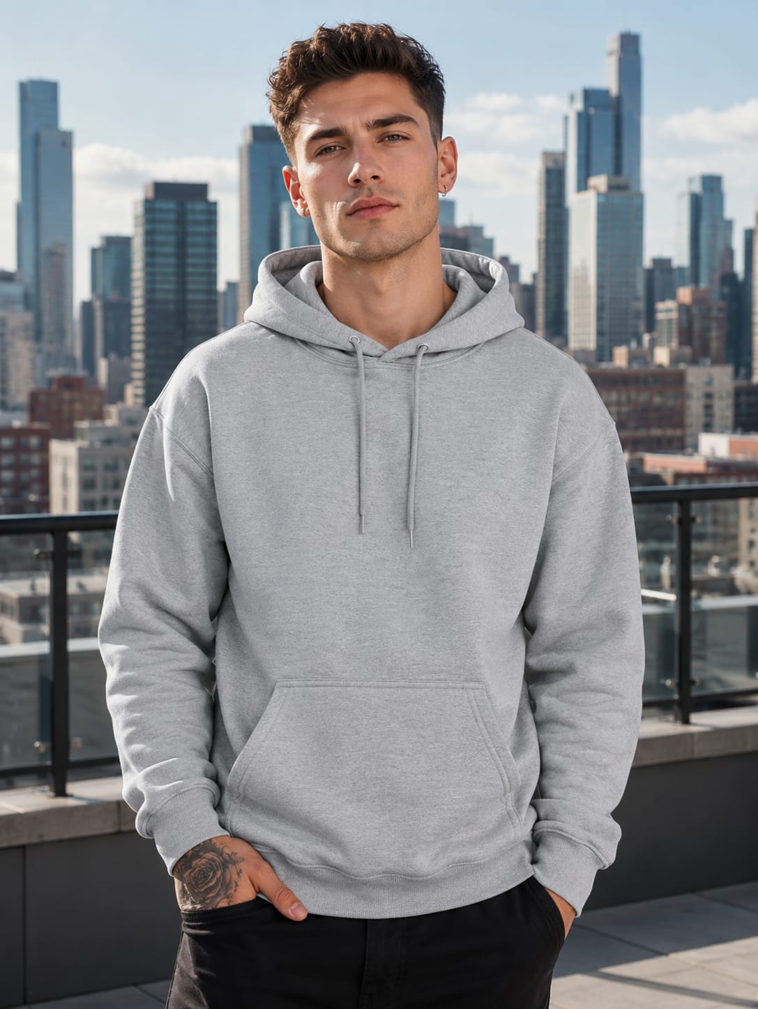 Men's Grey Melange Hoodie