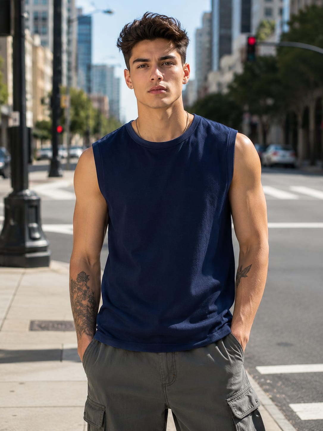 Men's Premium Navy Blue Sleeveless T-Shirt