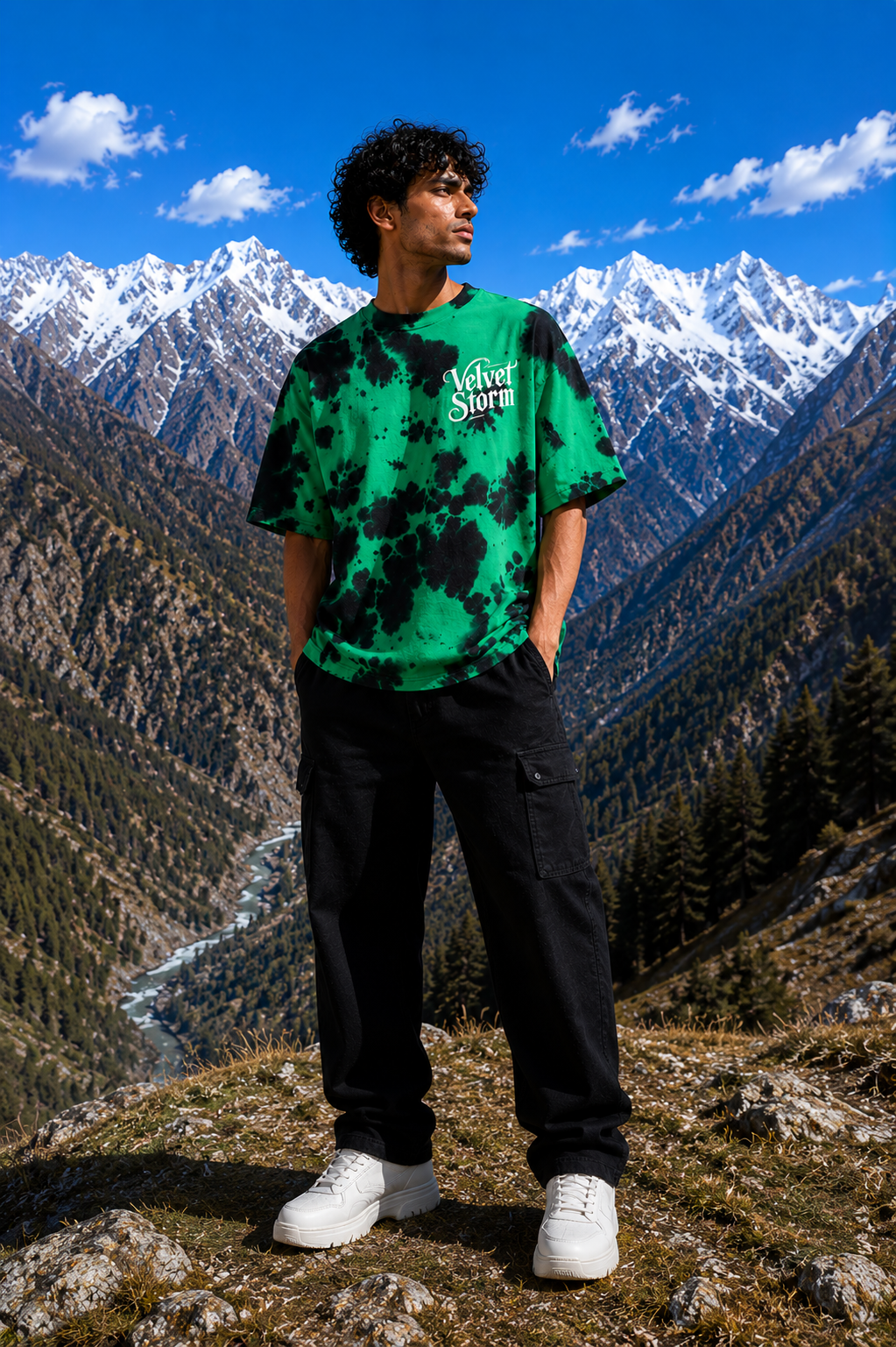 Men's Green Black Oversized T-shirt