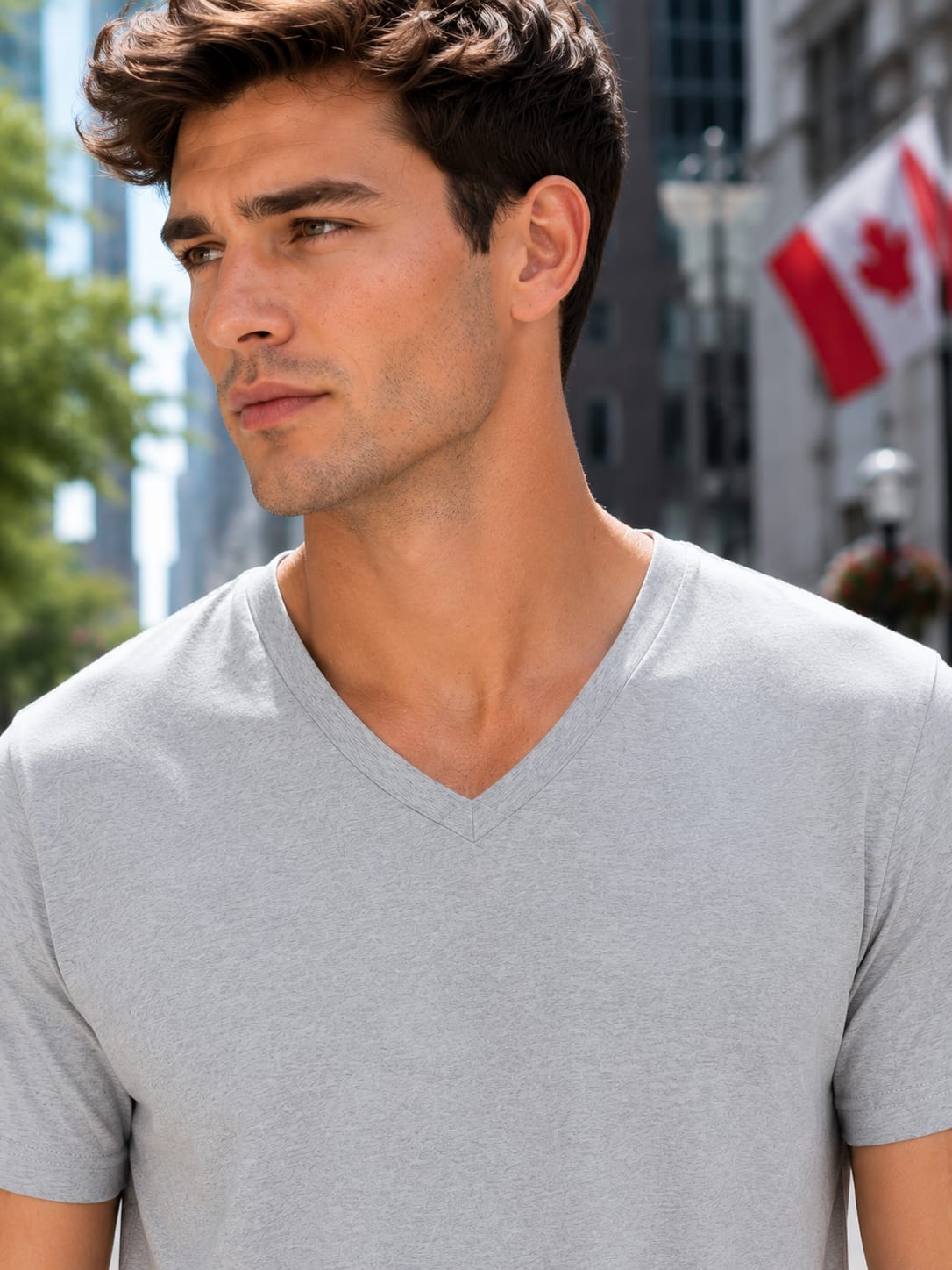 Men's Premium Grey Melange V Neck T-Shirt