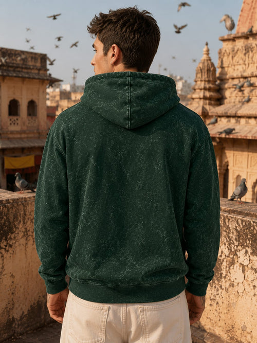 Men's Acid Washed Bottle Green Hoodie
