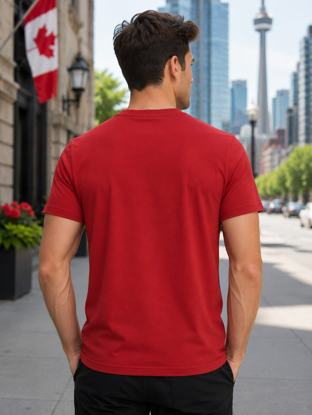 Men's Premium Red V-Neck T-Shirt.