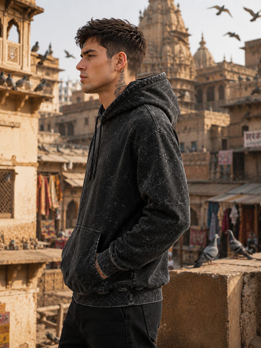 Men's Acid Washed Black Hoodie