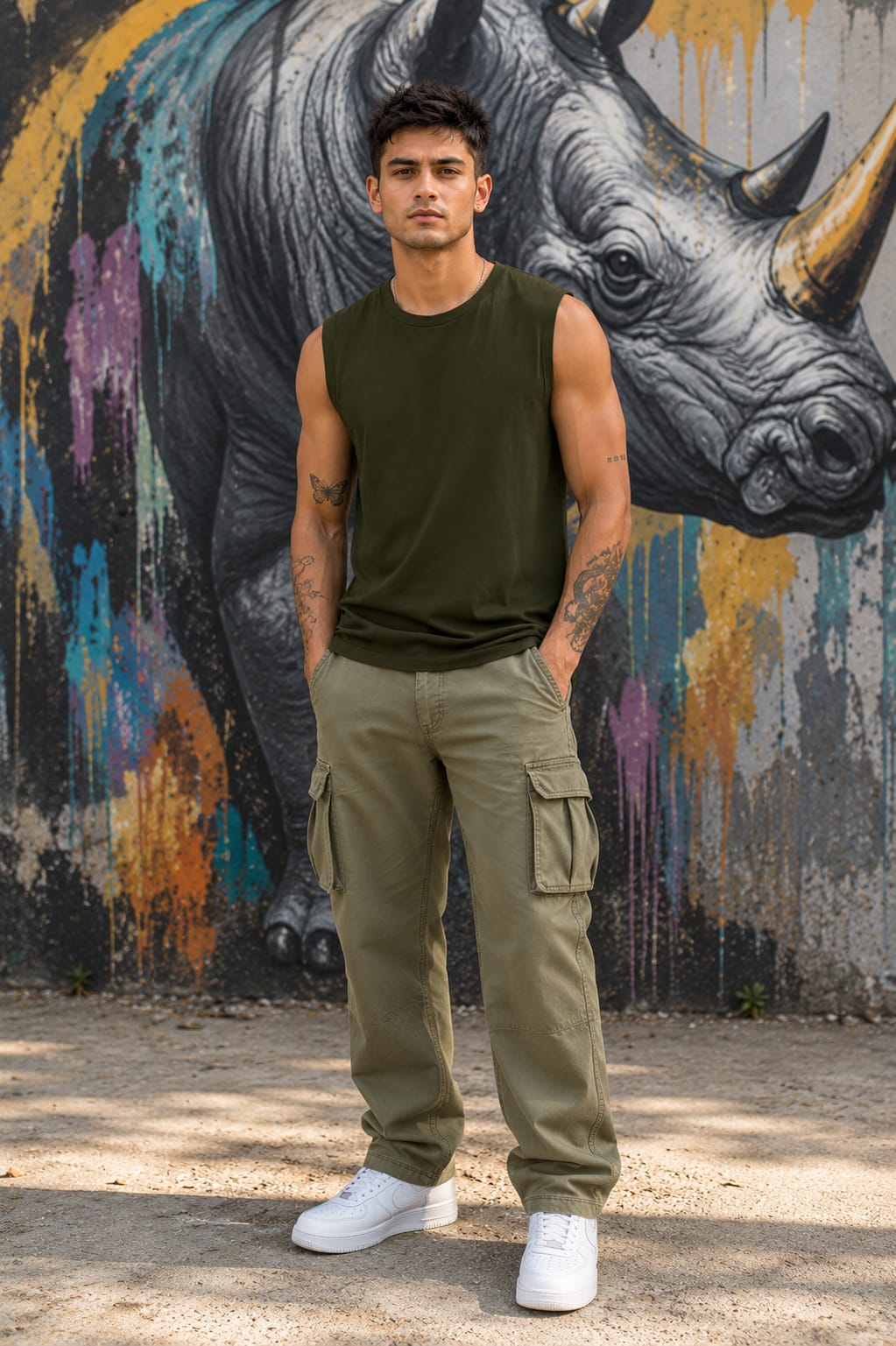 Men's Premium Olive Green Sleeveless T-Shirt