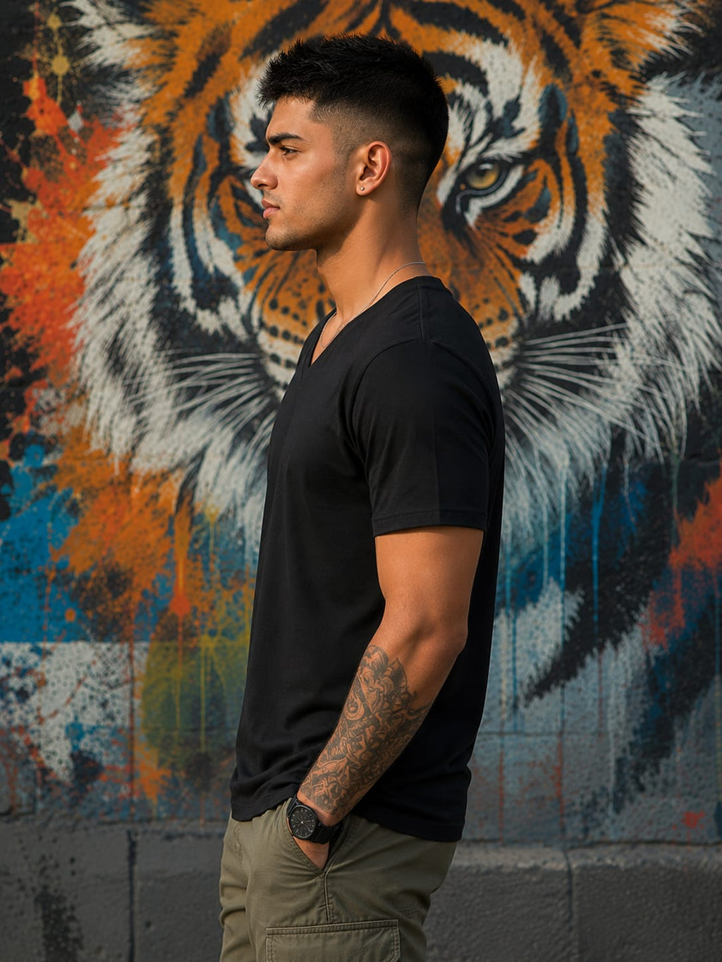 Men's Premium Black V-Neck T-Shirt