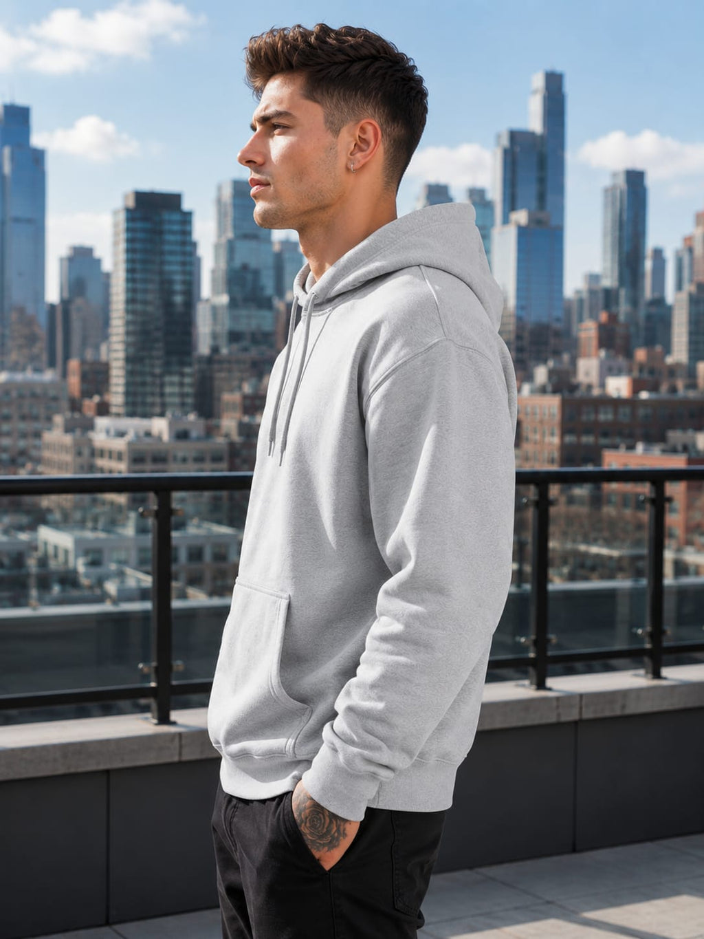 Men's Grey Melange Hoodie
