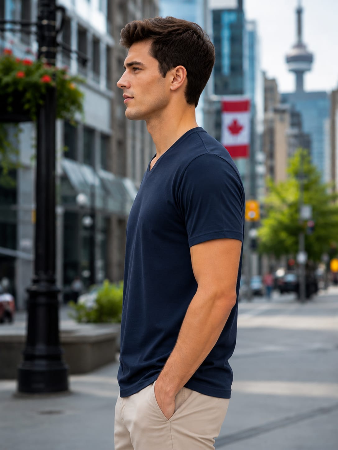 Men's Premium Navy Blue V Neck T-Shirt