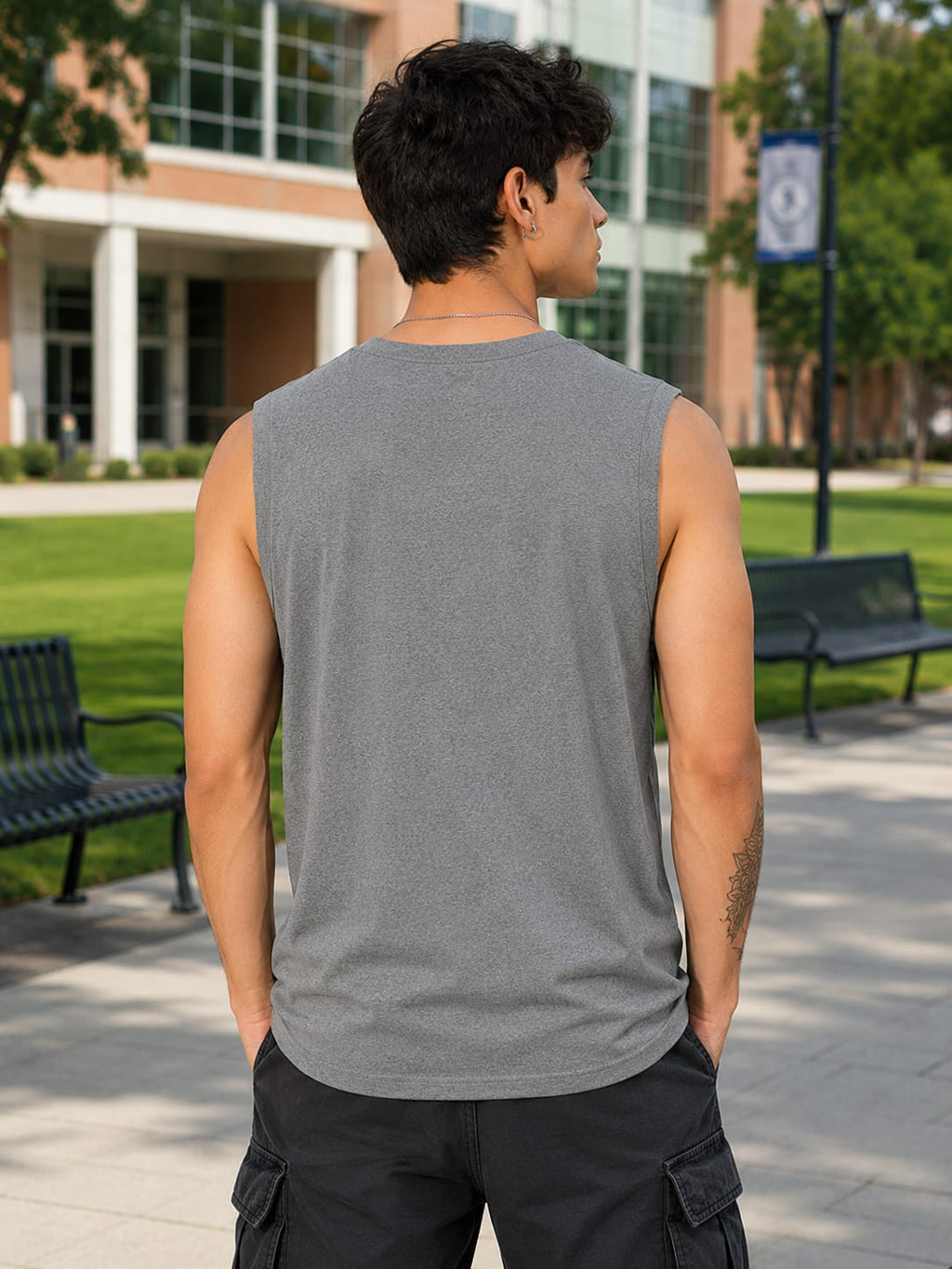 Men's Premium Charcoal Melange Sleeveless T-Shirt
