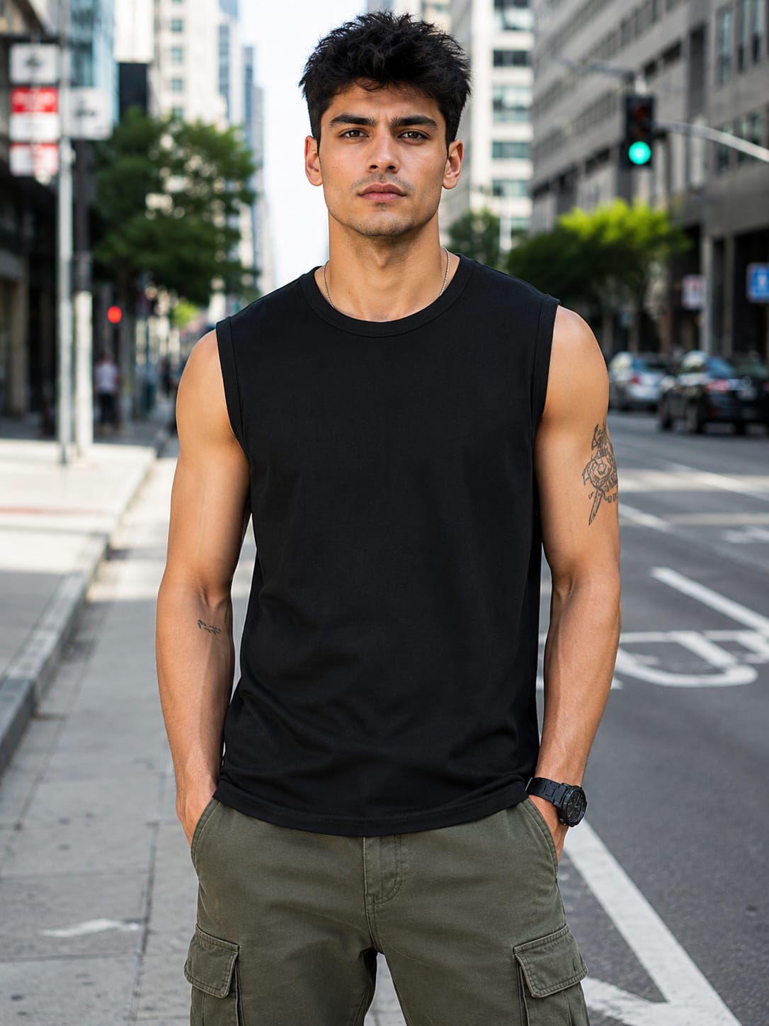 Men's Premium Black Sleeveless T-Shirt