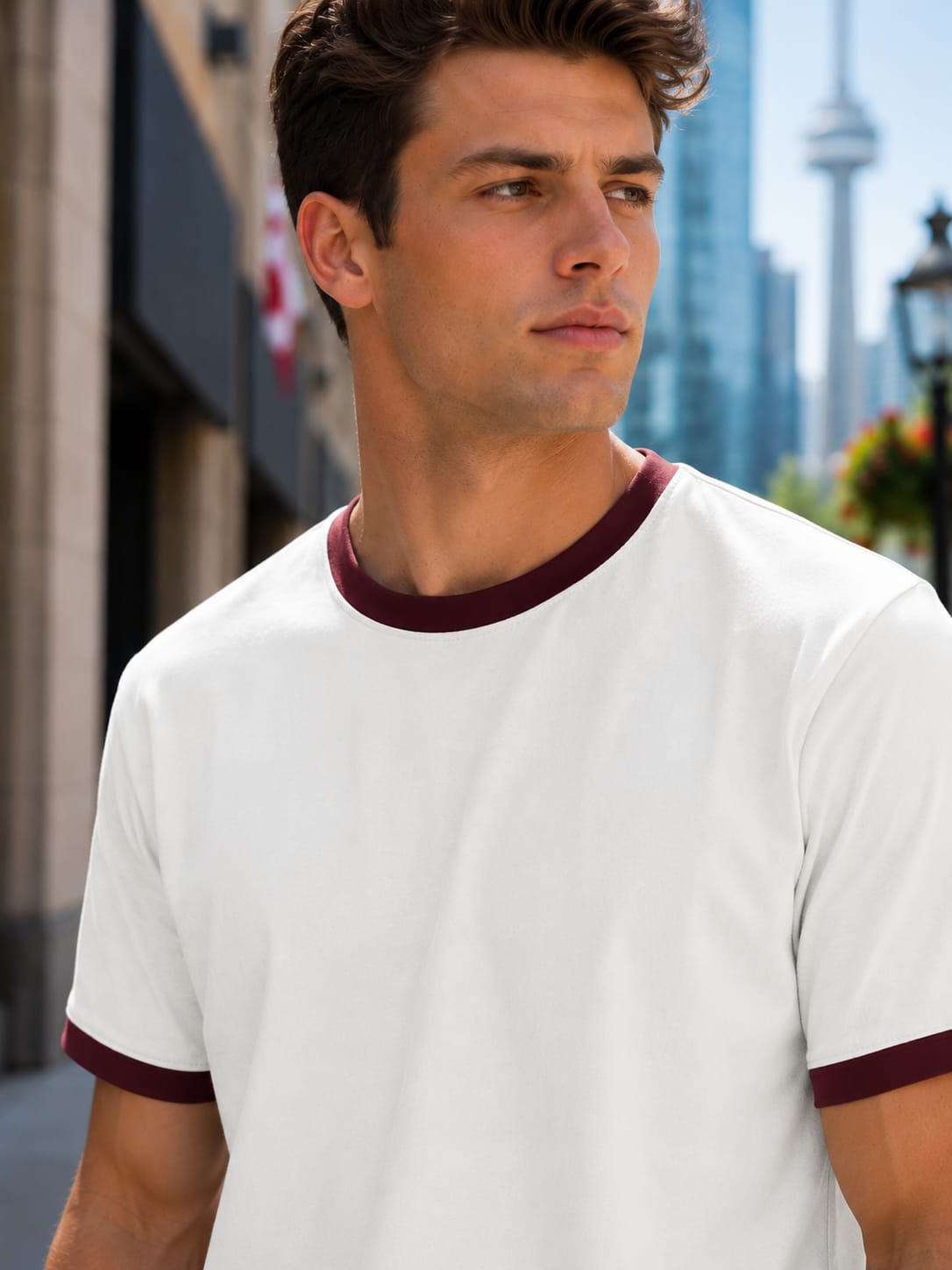 Men's Maroon & Off-White Ringer T-Shirt.