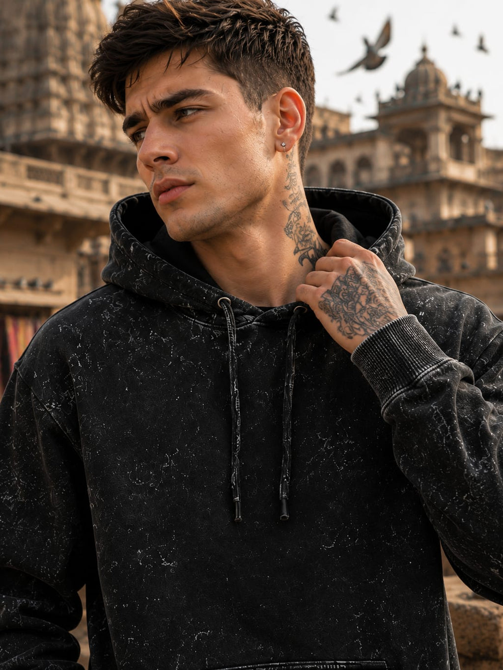 Men's Acid Washed Black Hoodie