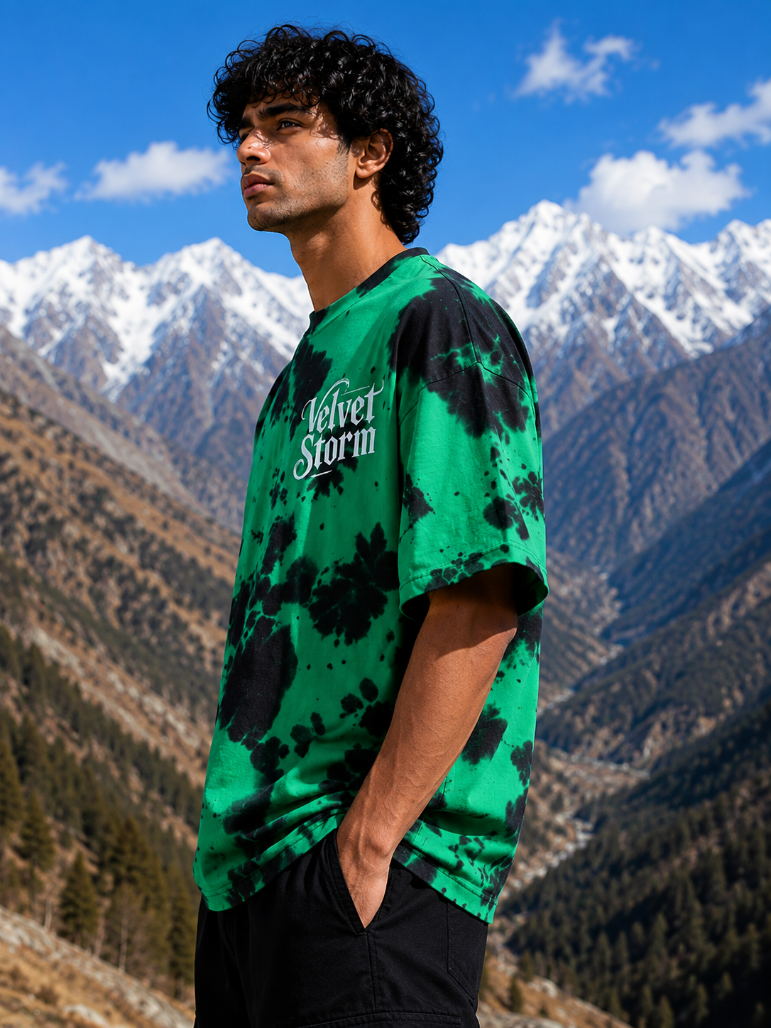 Men's Green Black Oversized T-shirt