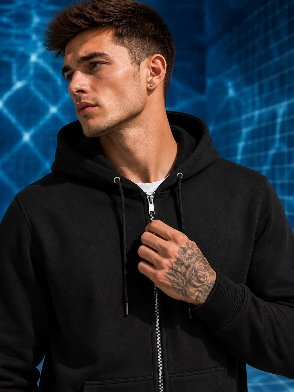 Men's Black Full-Zip Hoodie