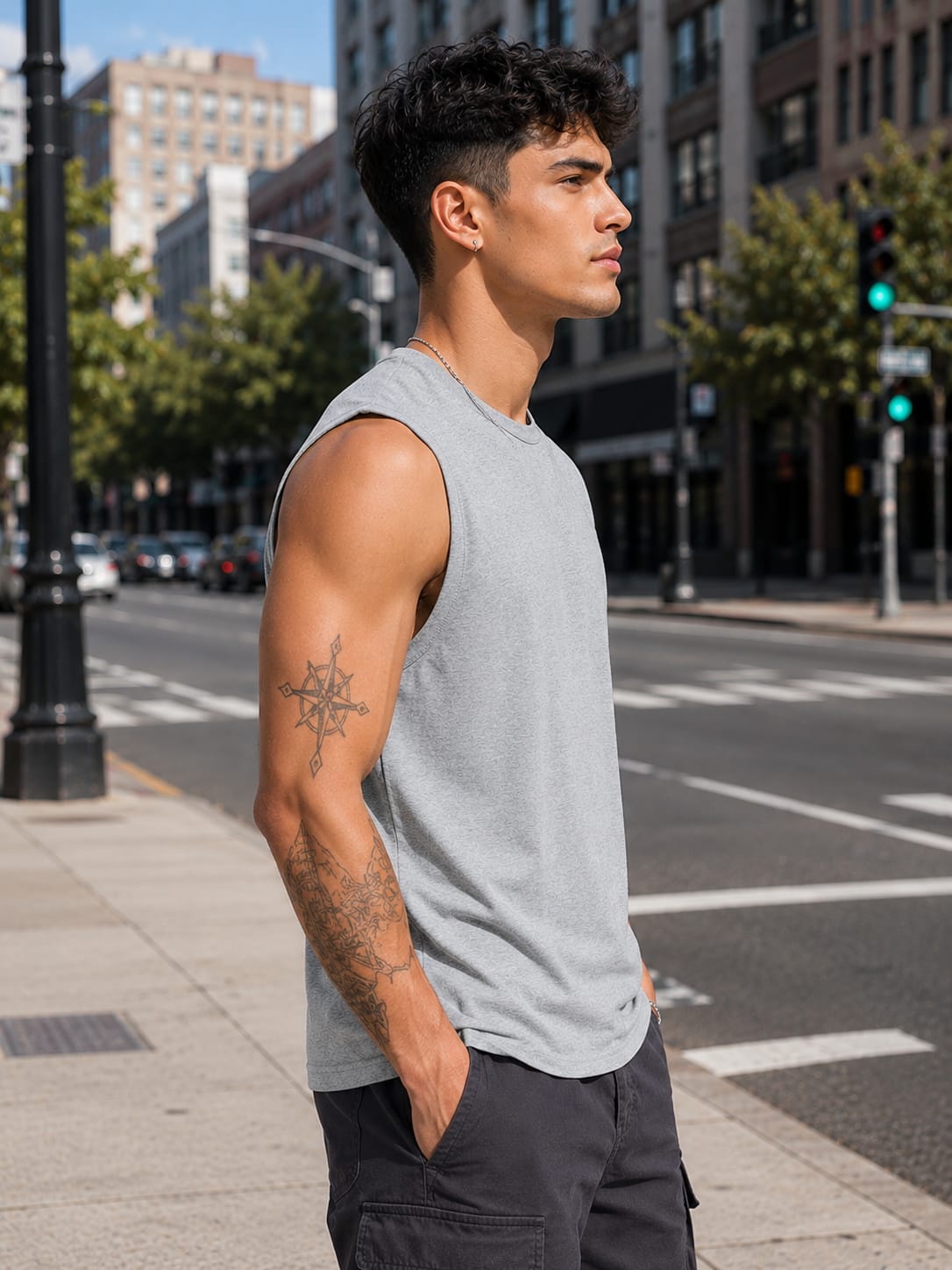 Men's Premium Grey Melange Sleeveless  T-Shirt