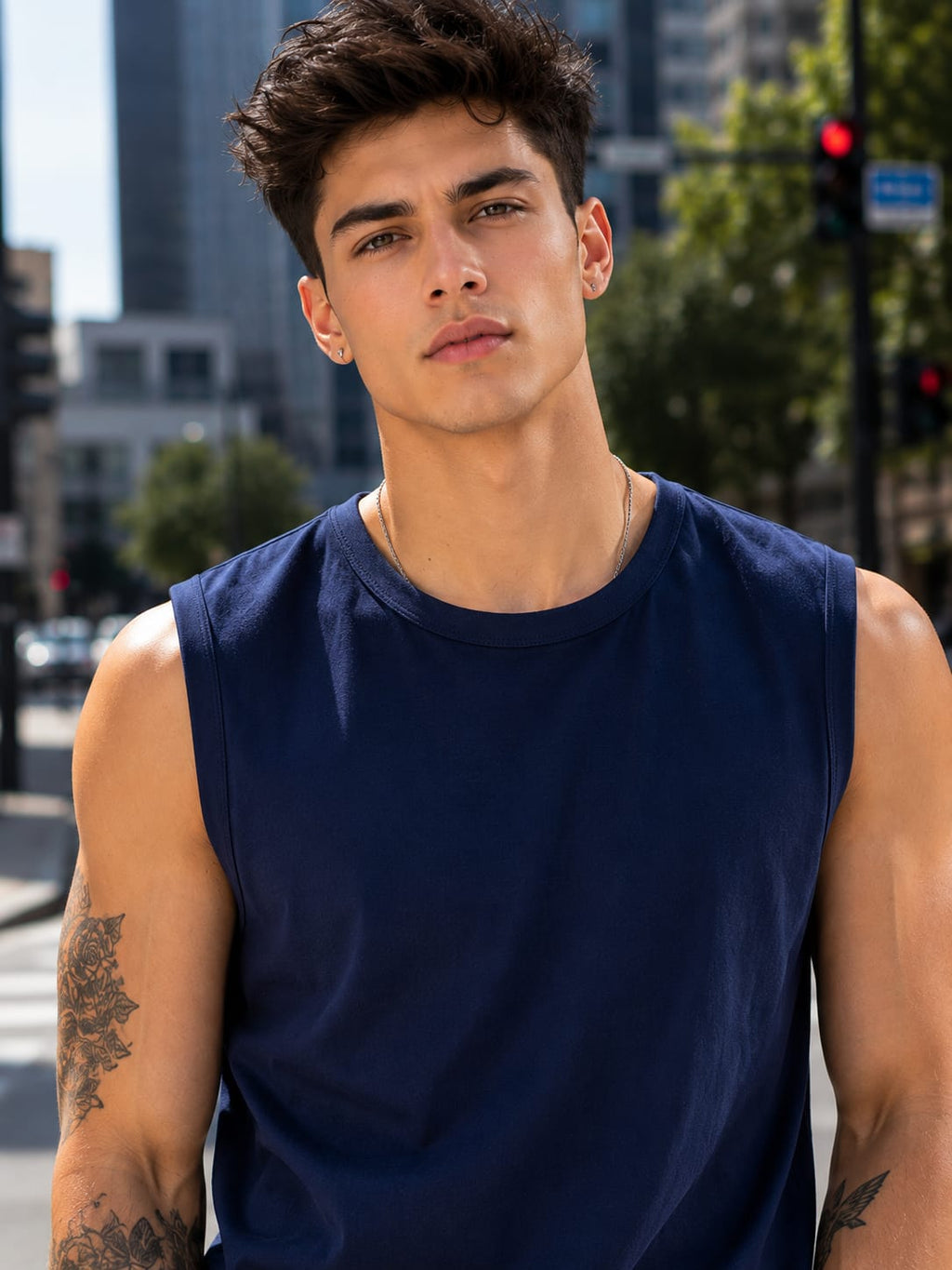 Men's Premium Navy Blue Sleeveless T-Shirt