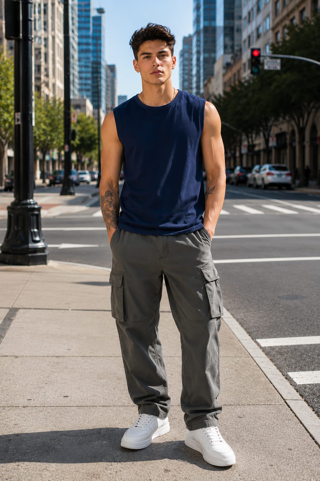 Men's Premium Navy Blue Sleeveless T-Shirt