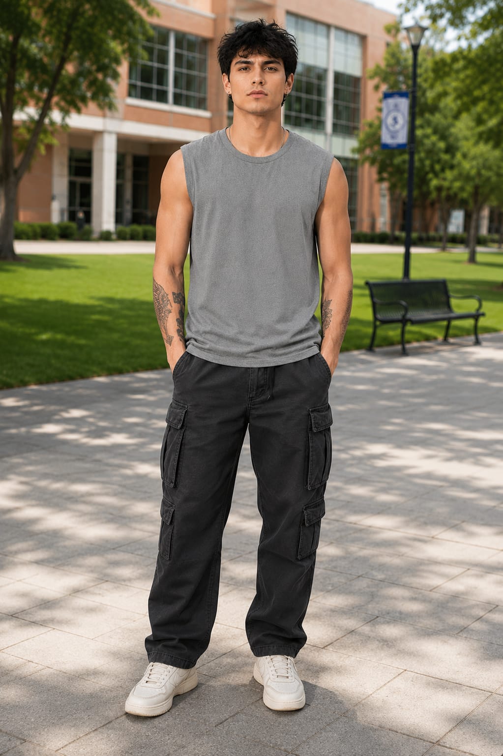 Men's Premium Charcoal Melange Sleeveless T-Shirt
