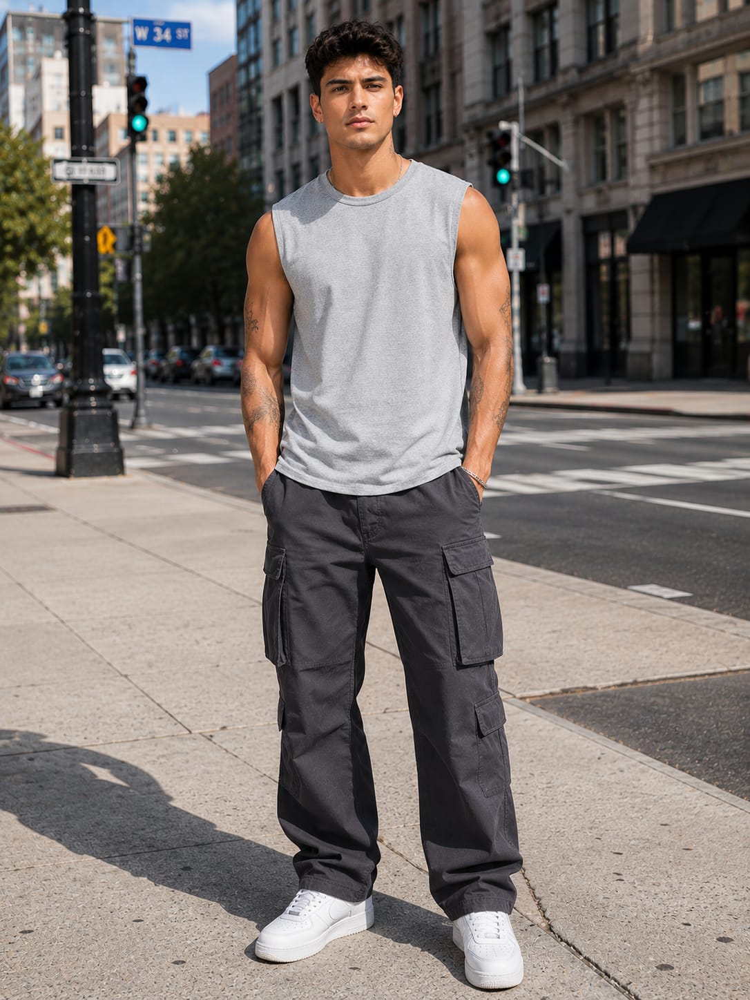 Men's Premium Grey Melange Sleeveless  T-Shirt