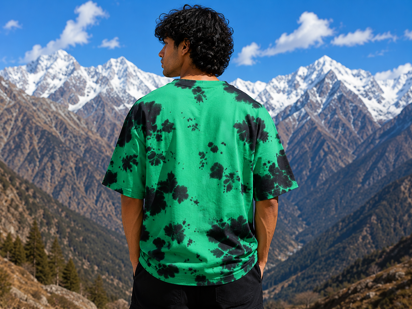 Men's Green Black Oversized T-shirt