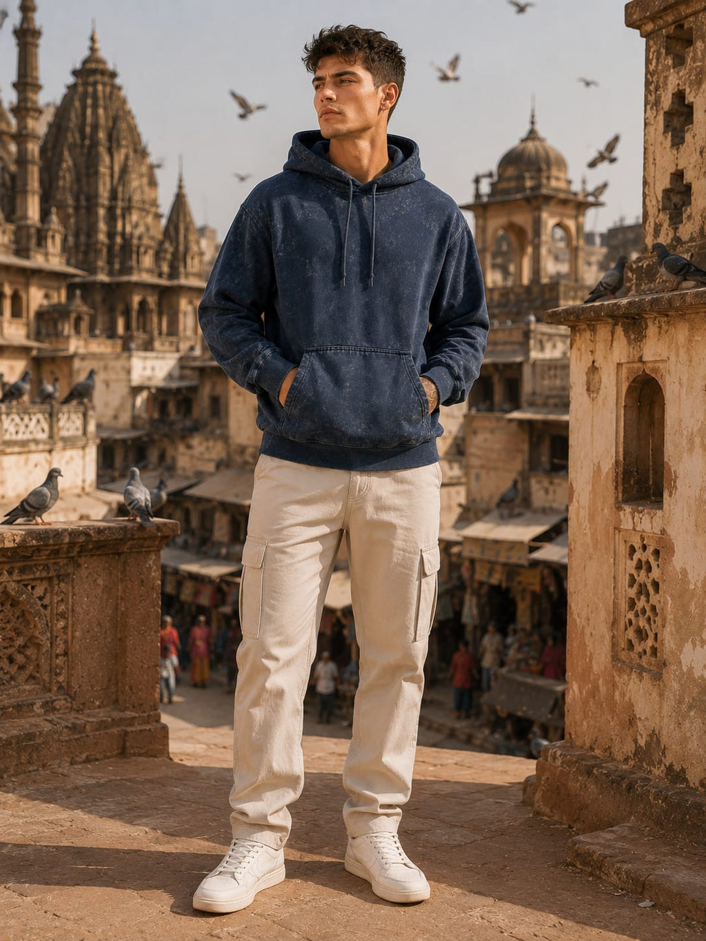 Men's Acid Washed Navy Blue Hoodie