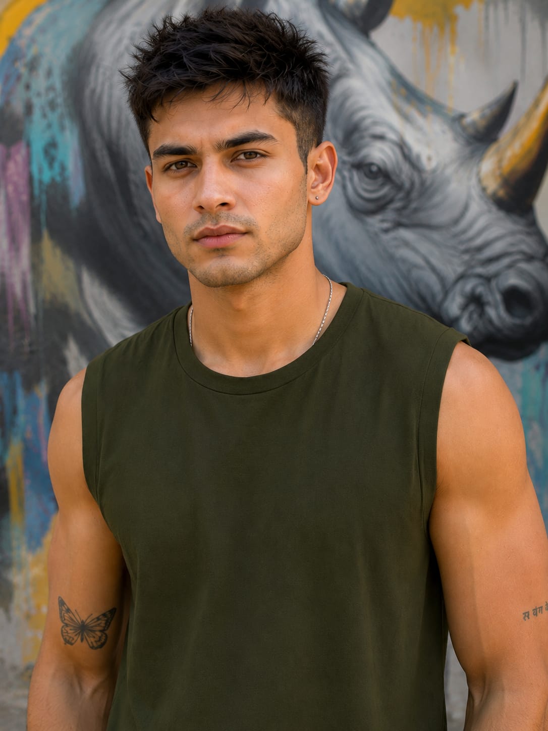 Men's Premium Olive Green Sleeveless T-Shirt