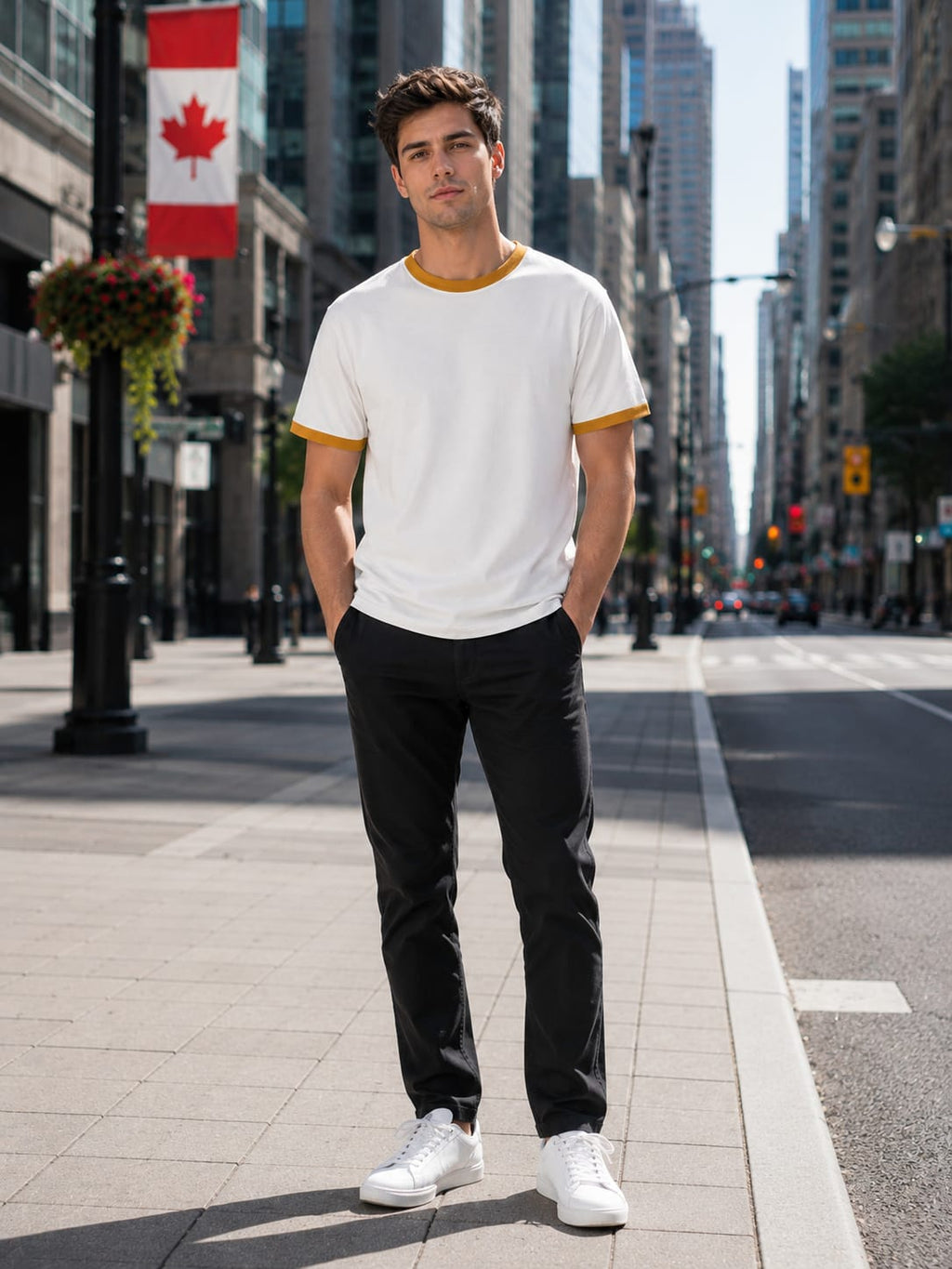 Men's Mustard Yellow & Off-White Ringer T-Shirt.