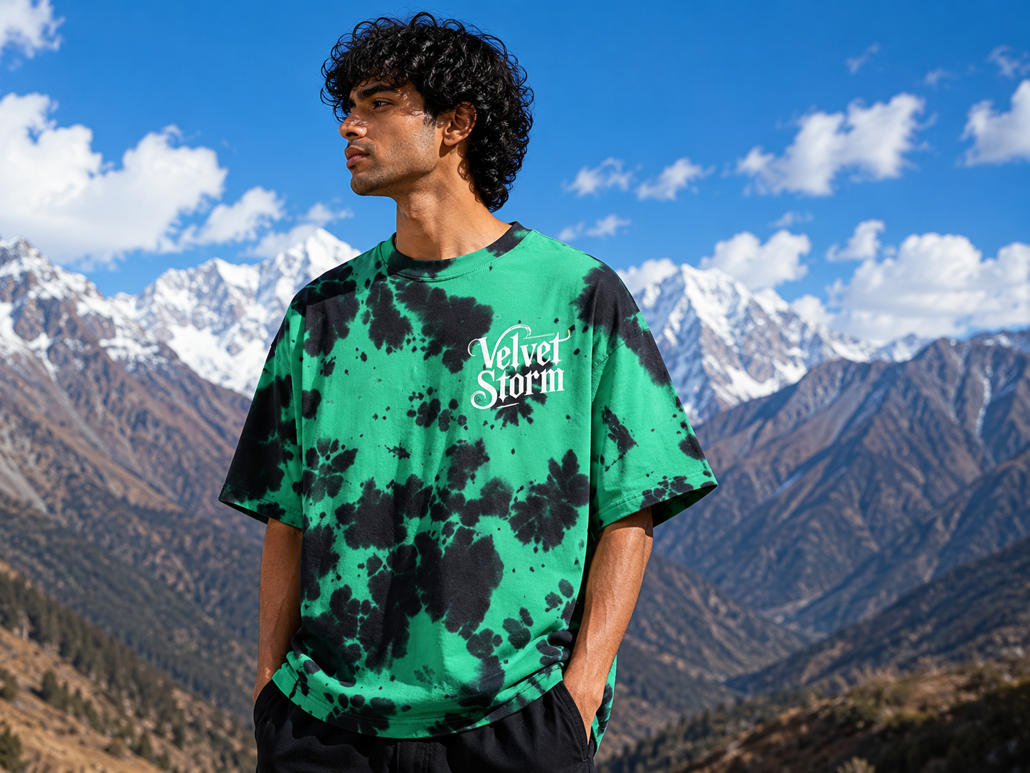 Men's Green Black Oversized T-shirt