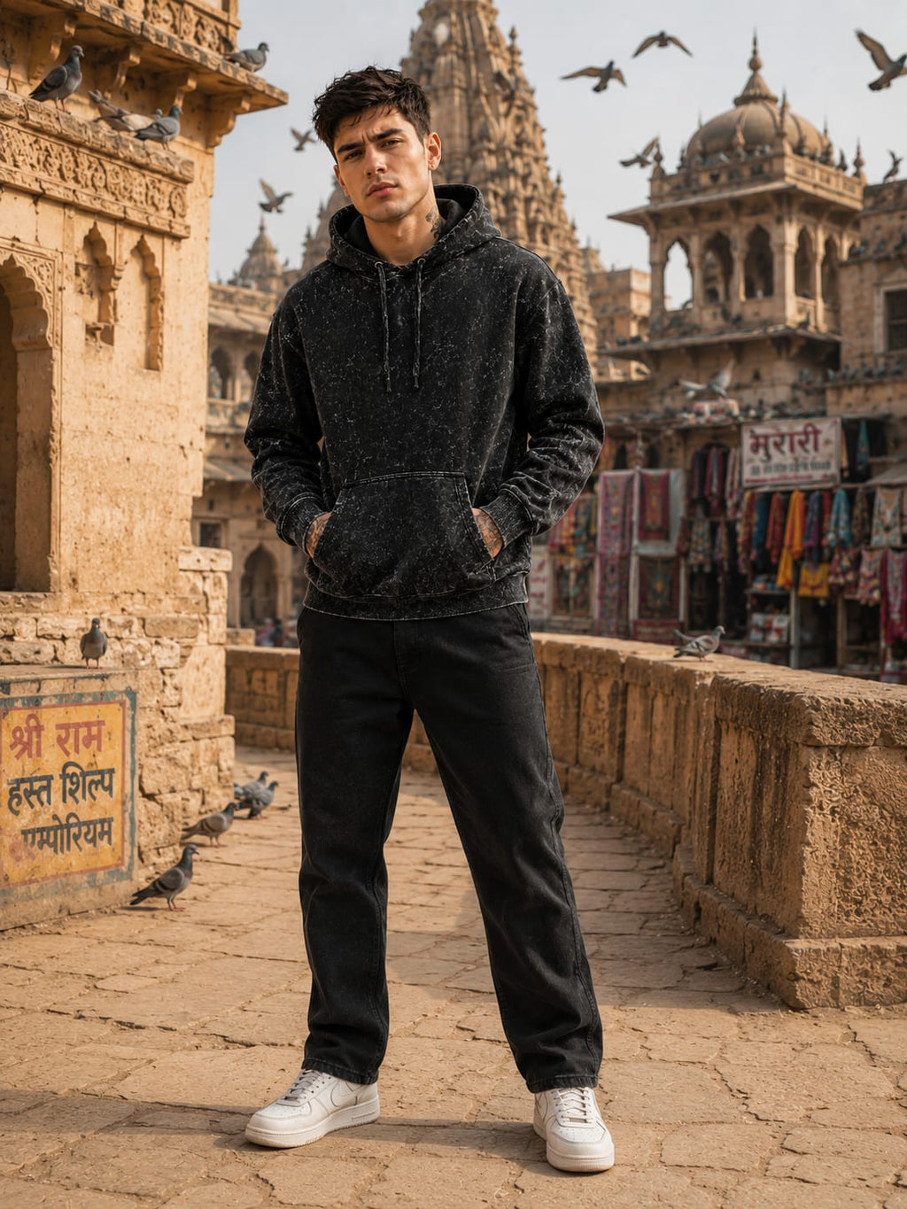 Men's Acid Washed Black Hoodie