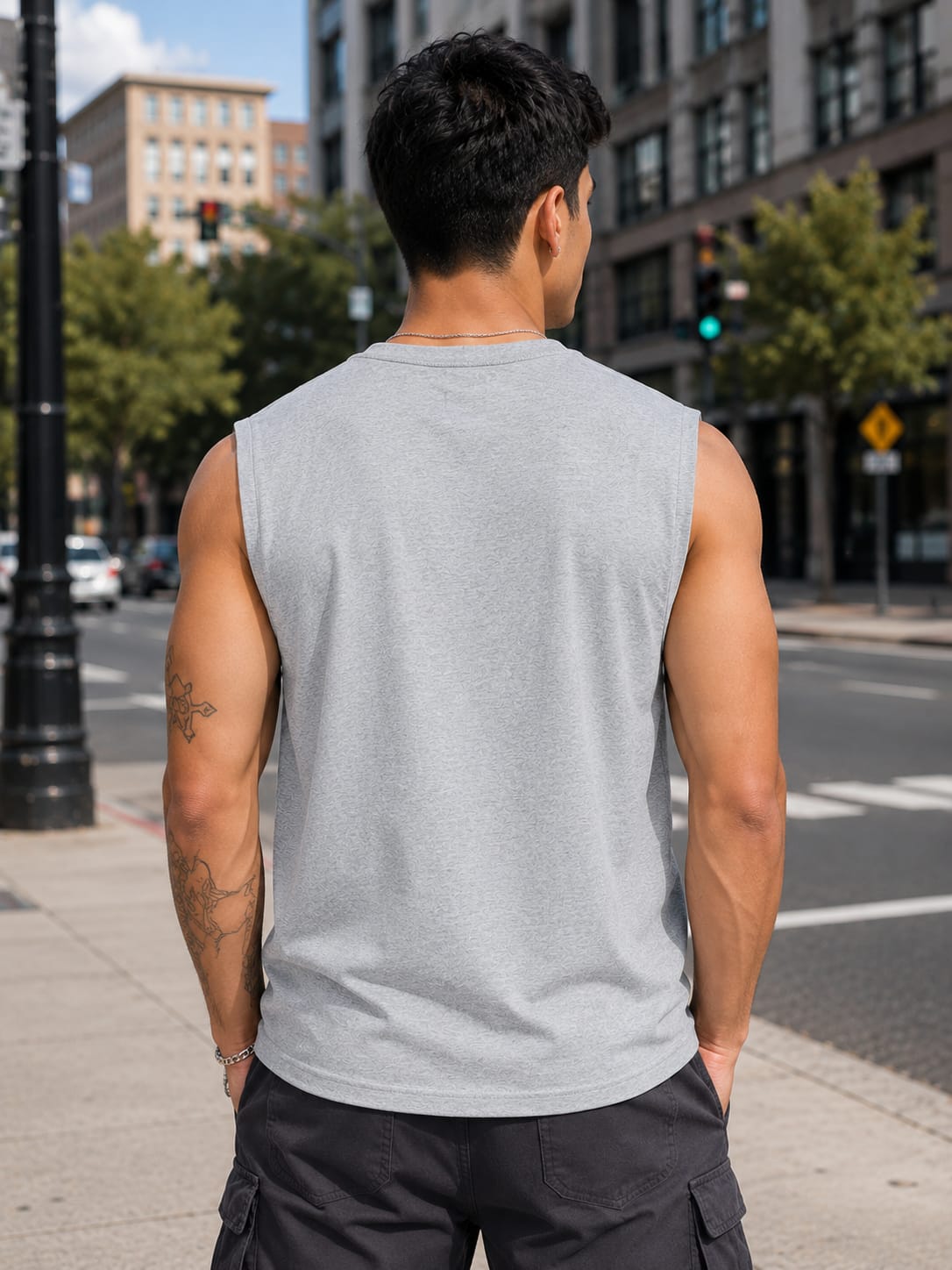 Men's Premium Grey Melange Sleeveless  T-Shirt