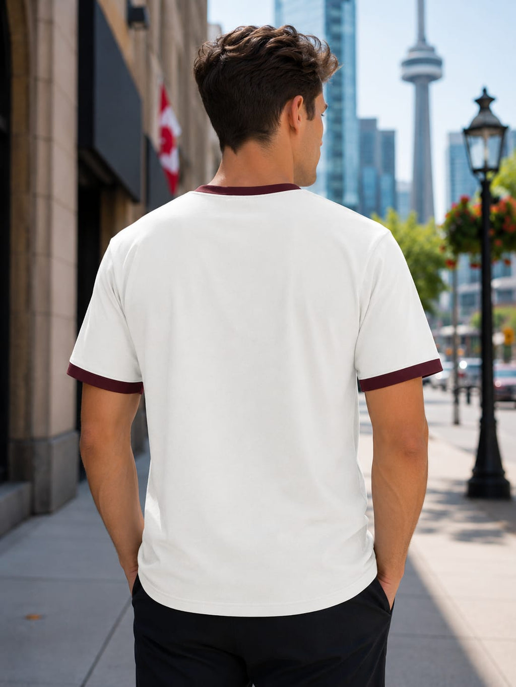 Men's Maroon & Off-White Ringer T-Shirt.