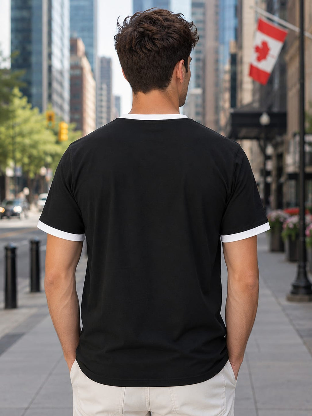 Men's White & Black Ringer T-Shirt.