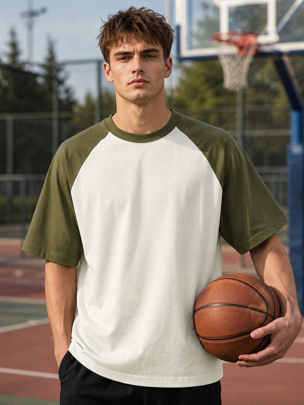 Men's Olive Green Off-White Raglan Oversized T-shirt