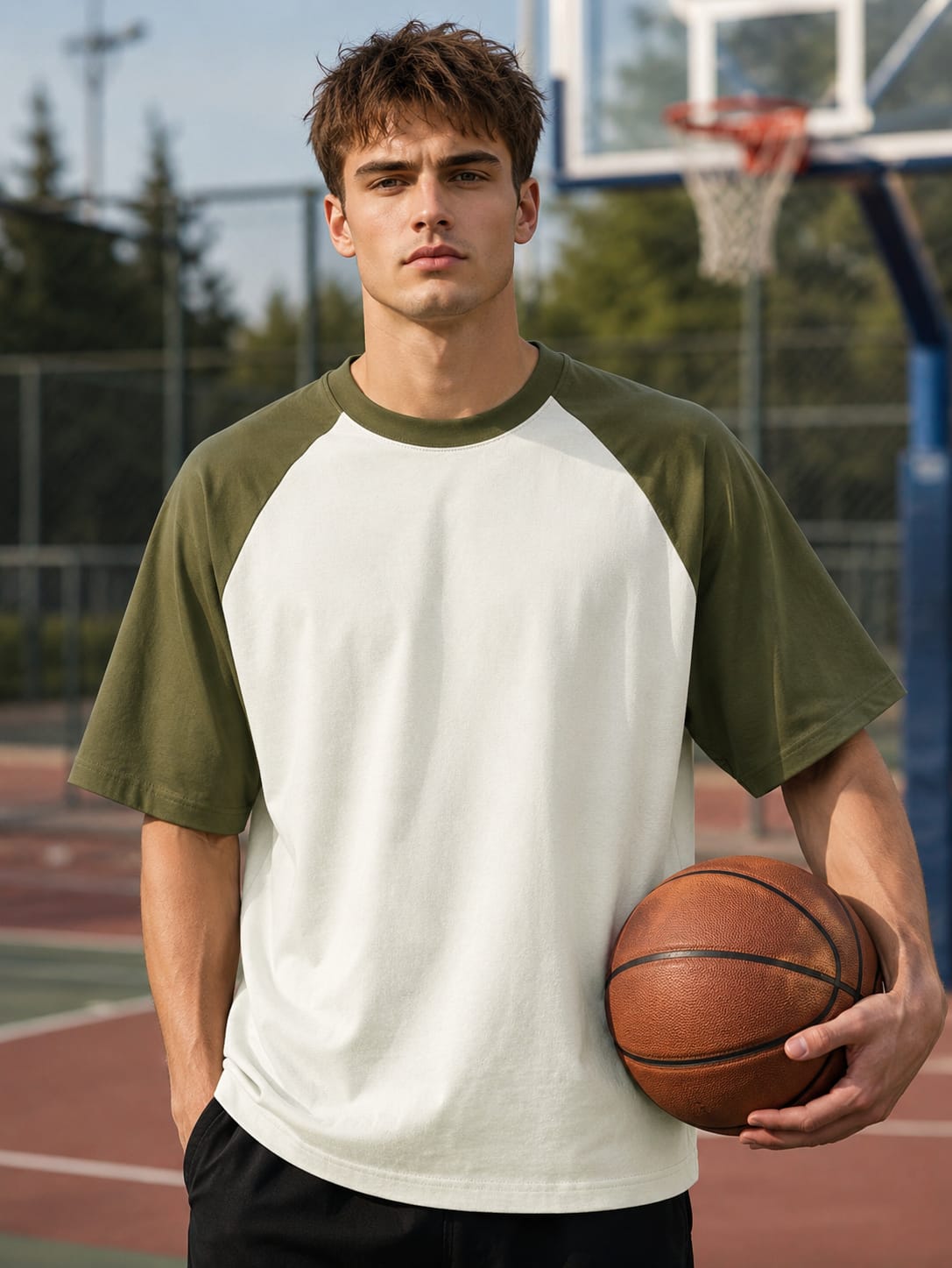 Men's Olive Green Off-White Raglan Oversized T-shirt