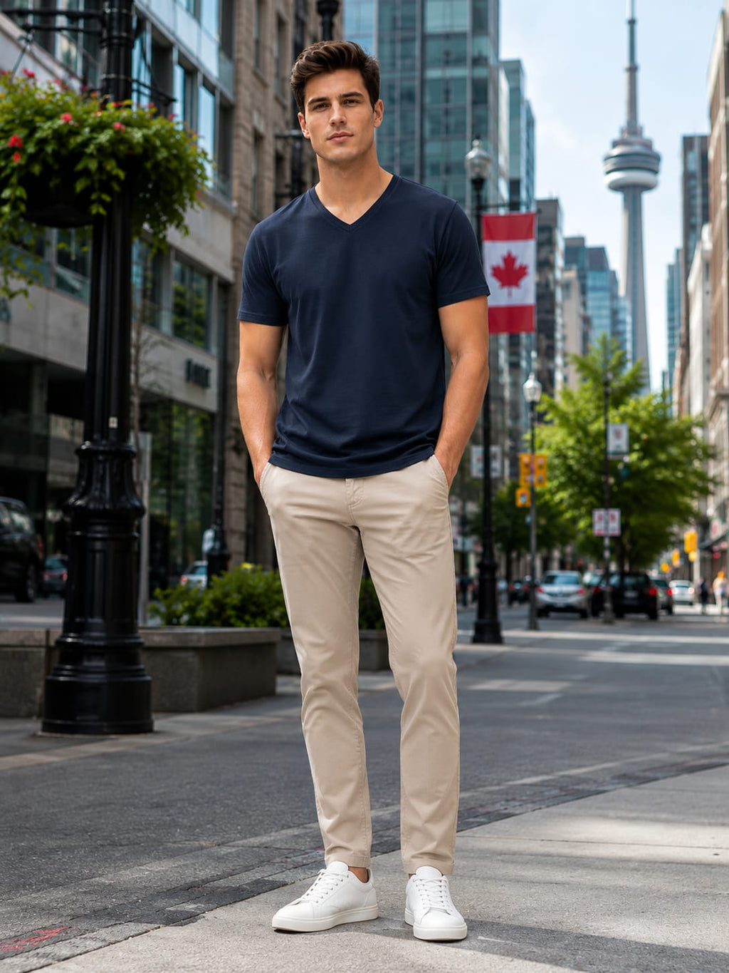 Men's Premium Navy Blue V Neck T-Shirt