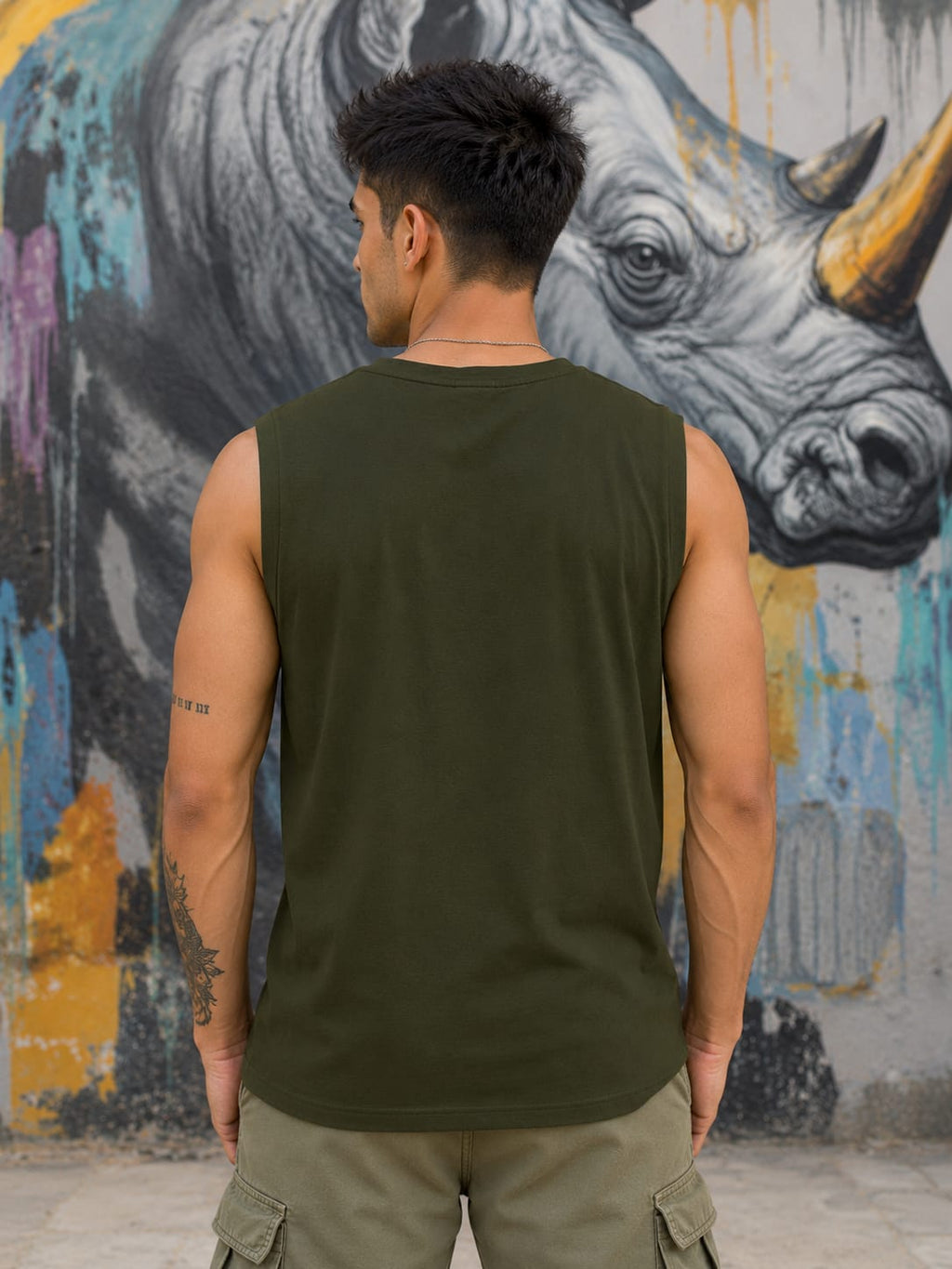 Men's Premium Olive Green Sleeveless T-Shirt