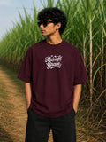 Men's Maroon MG Typography Oversized T-Shirt.