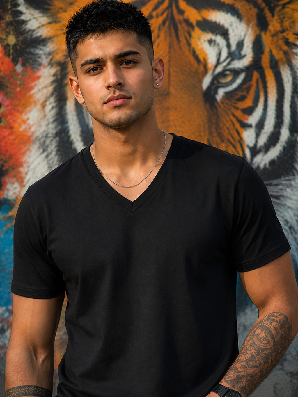 Men's Premium Black V-Neck T-Shirt