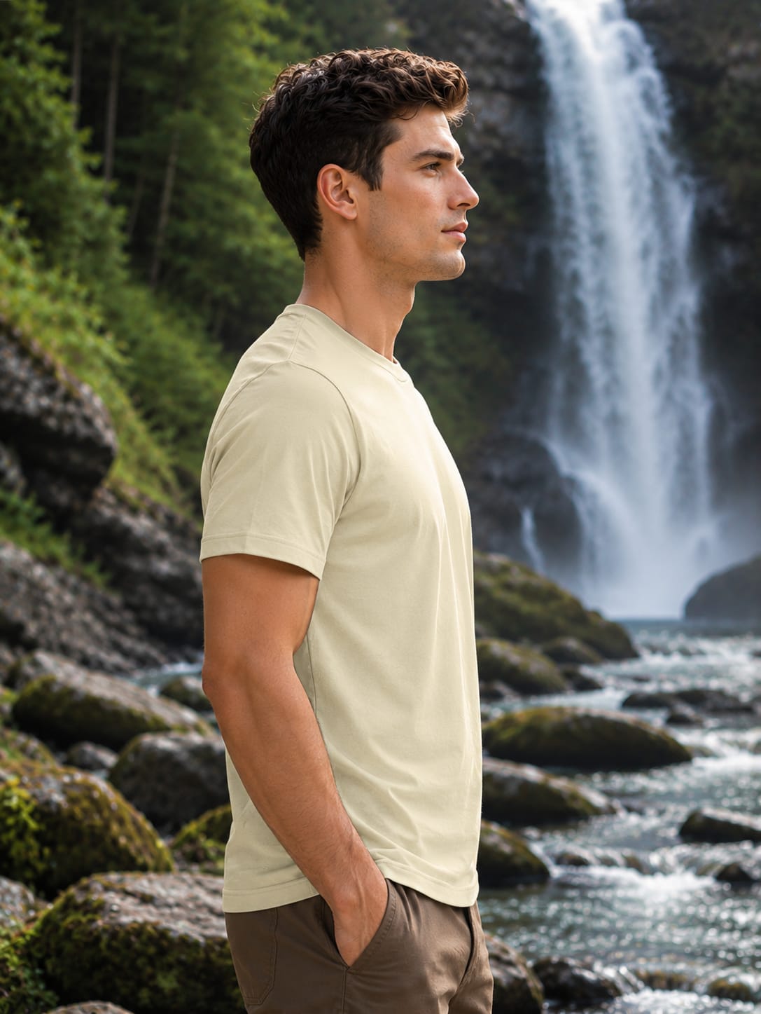 Men's Premium Supima Cotton Beige T-Shirt