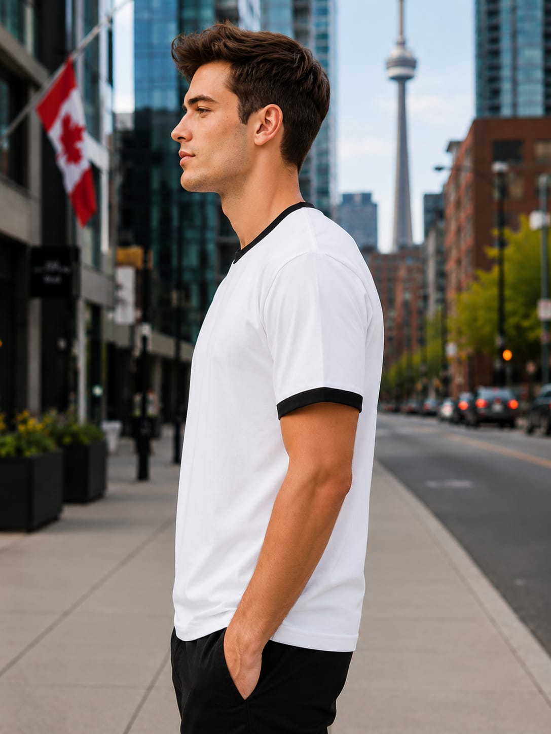 Men's Black & White Ringer T-Shirt.