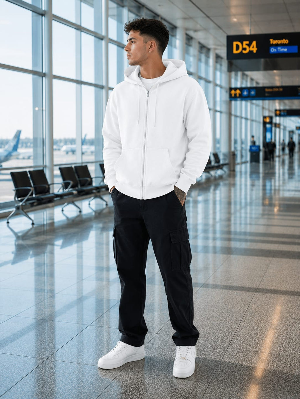 Men's White Full-Zip Hoodie