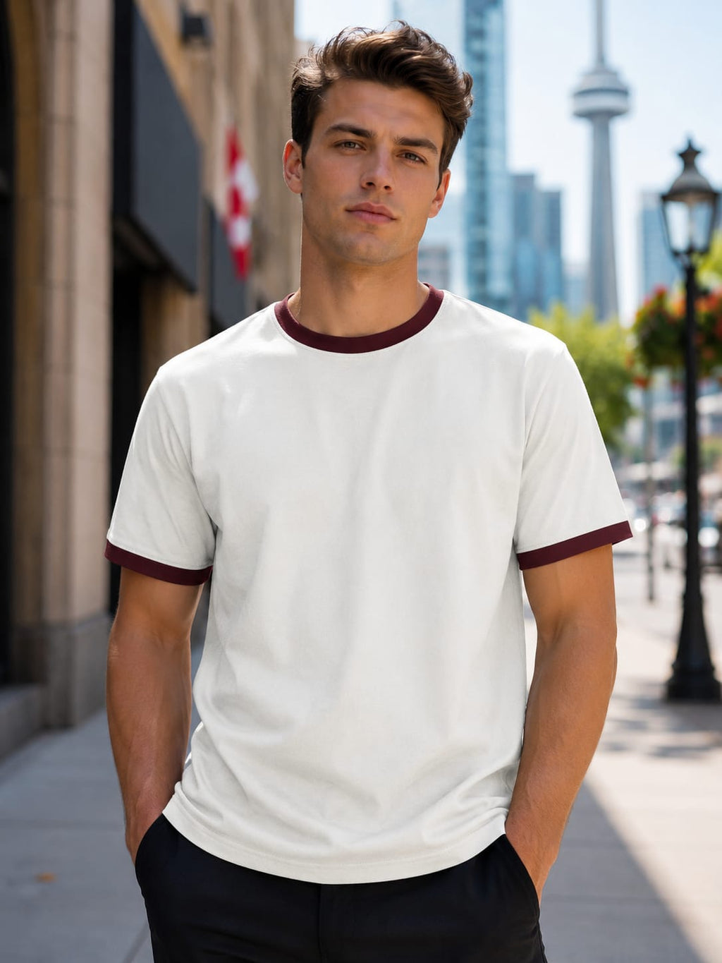 Men's Maroon & Off-White Ringer T-Shirt.