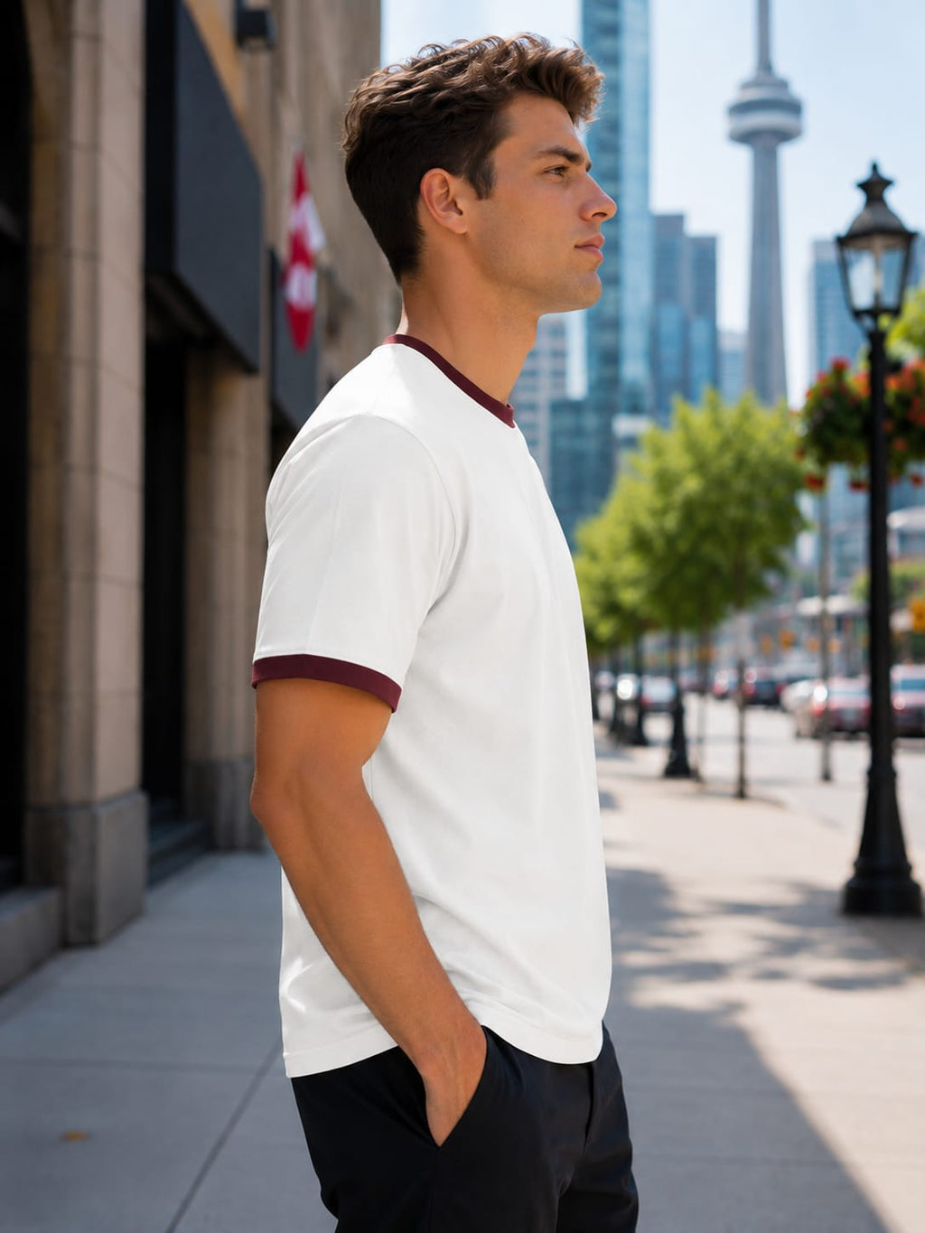 Men's Maroon & Off-White Ringer T-Shirt.