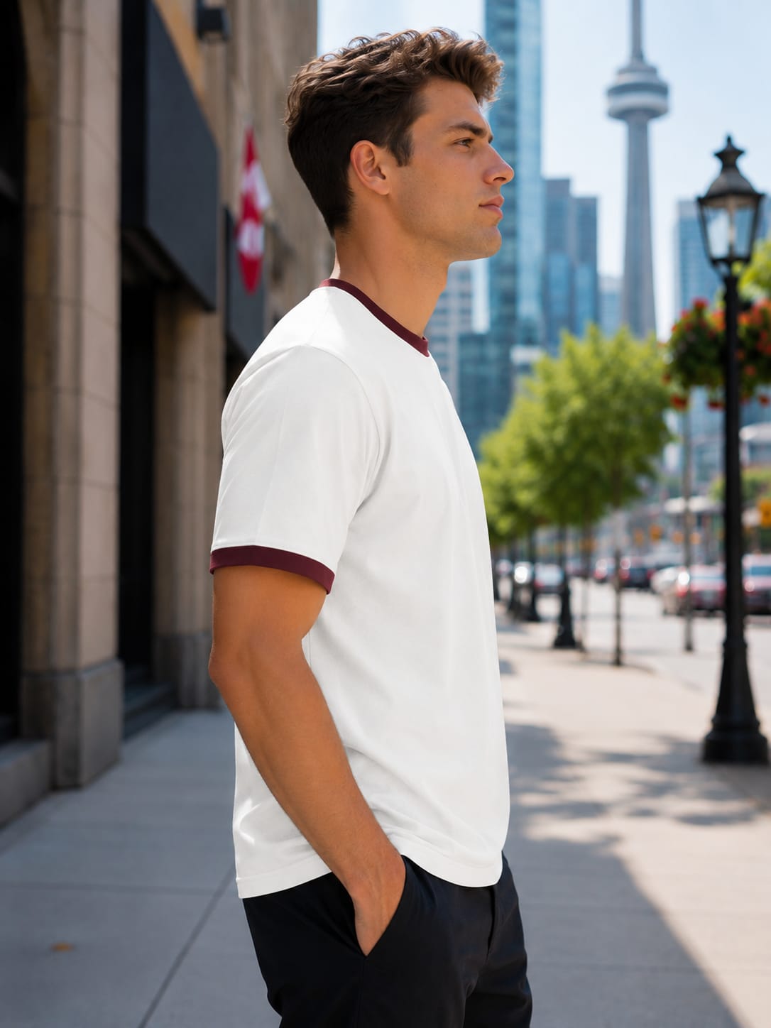 Men's Maroon & Off-White Ringer T-Shirt.