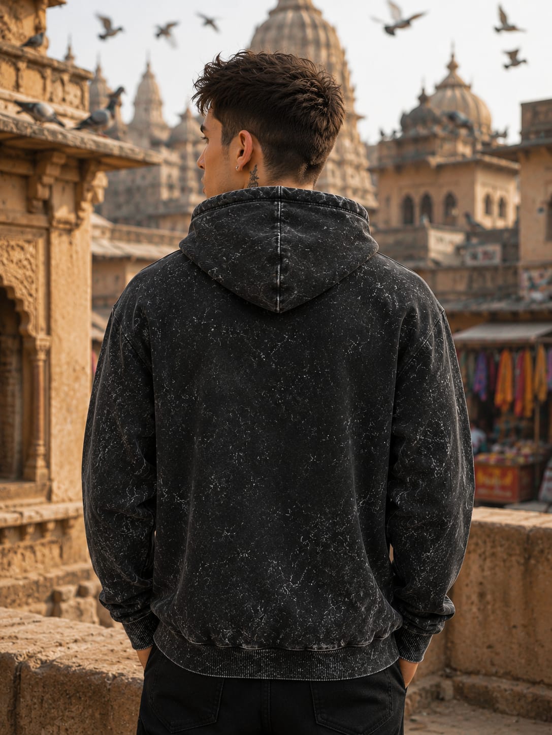 Men's Acid Washed Black Hoodie