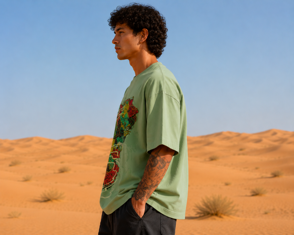 Men's Dragon Jade Printed Graphic Oversized T-shirt