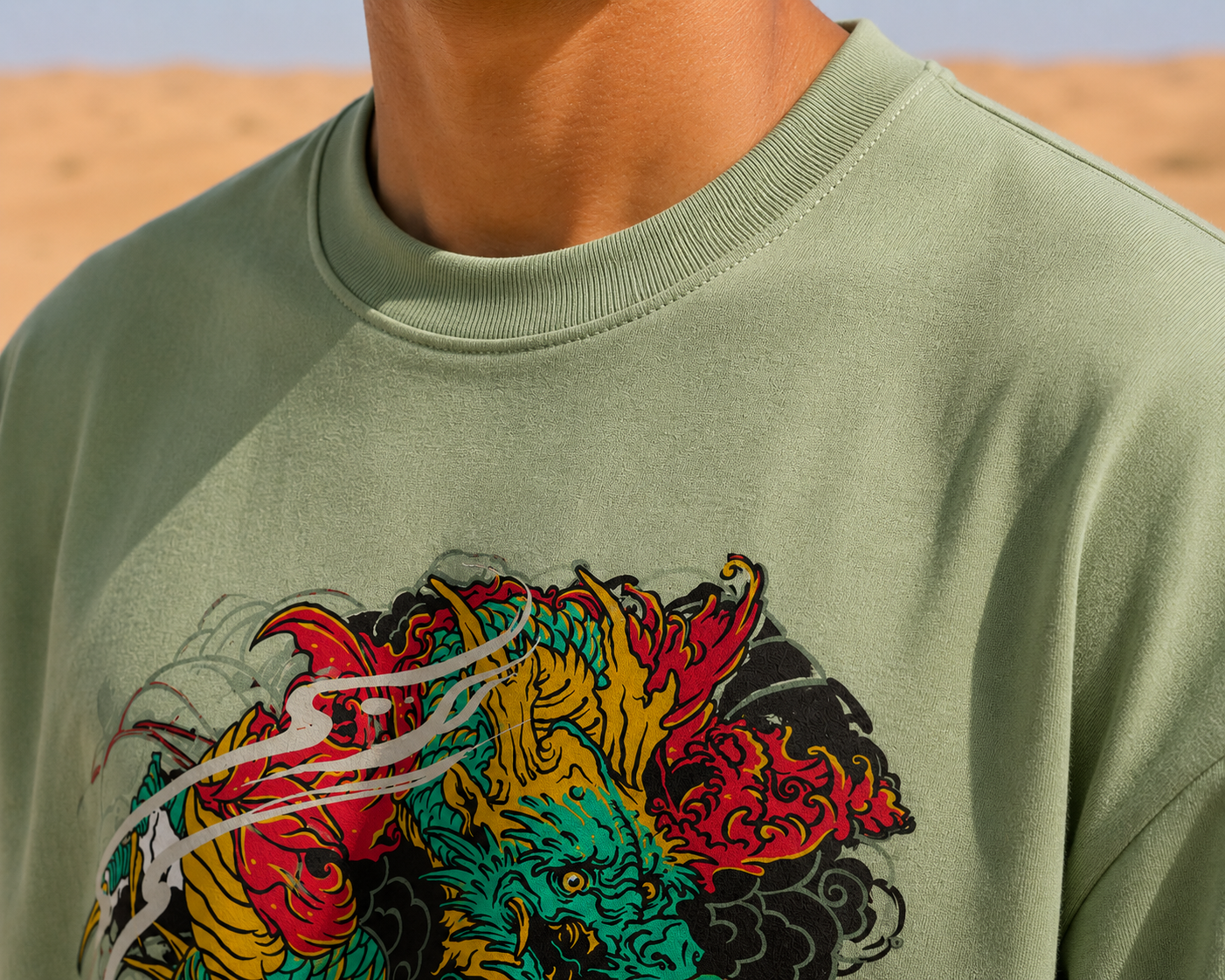 Men's Dragon Jade Printed Graphic Oversized T-shirt
